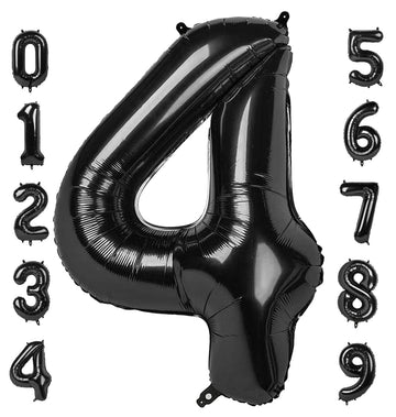 Number 4 Balloon 40 Inch Large Black Jumbo Digit Mylar Foil Helium Black Balloons For 4Th Birthday Party, Number 4 14 40 Balloon