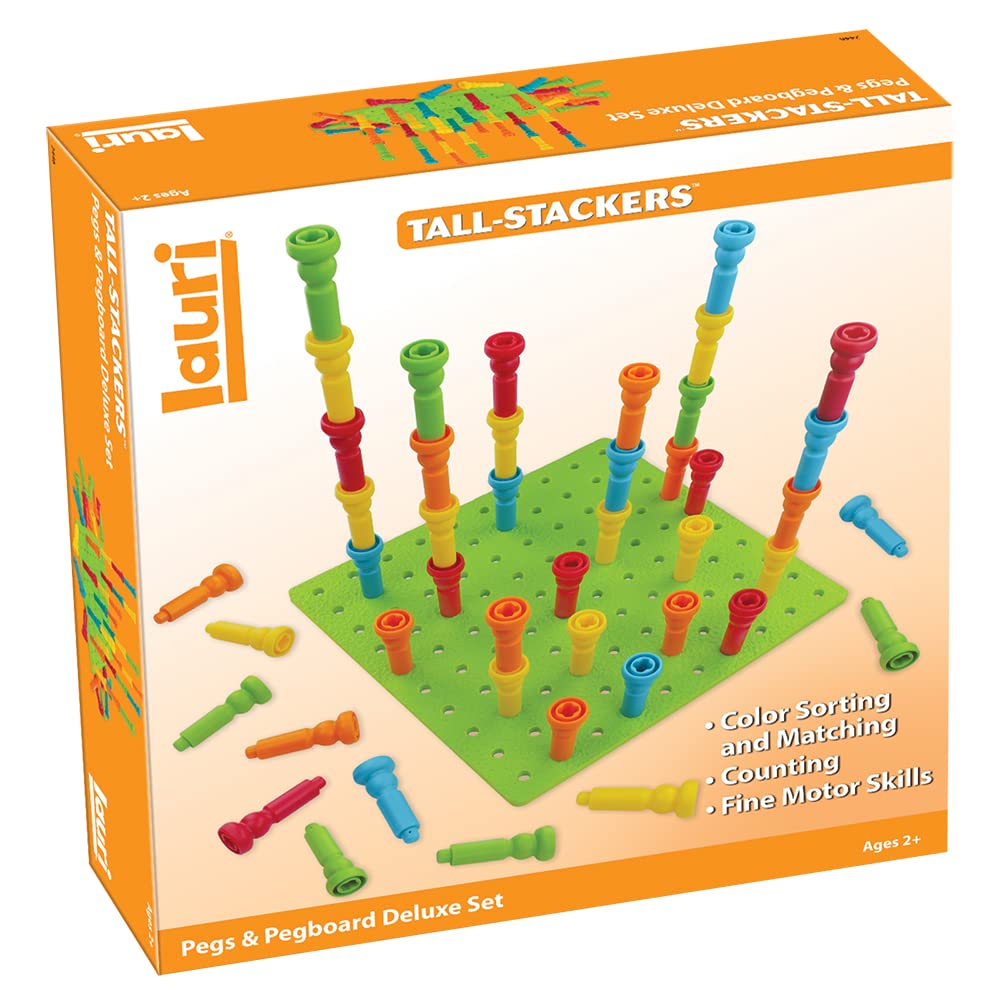PlayMonster Lauri Deluxe Tall-Stackers - Pegs & Pegboard Set, Multi, Model: 2446, 2-5/8 H in