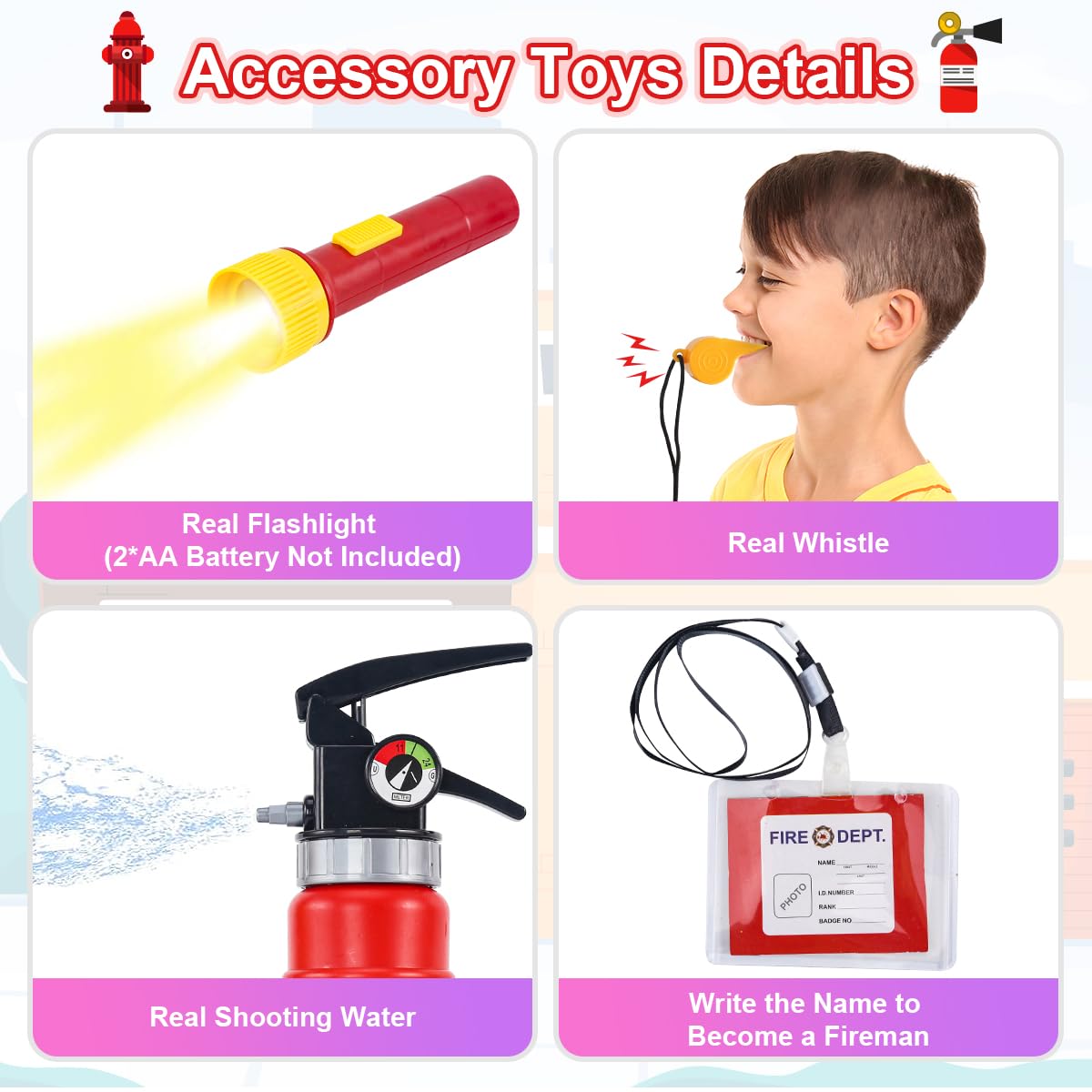 Fireman Costume For Kids, 10 Pcs Firefighter Costume With Toy Accessories Set, Fireman Role Play Outfit Toys, Kids Firefighter Dress Up Clothes, Halloween For Boys Toddlers Ages 3 4 5 6 7