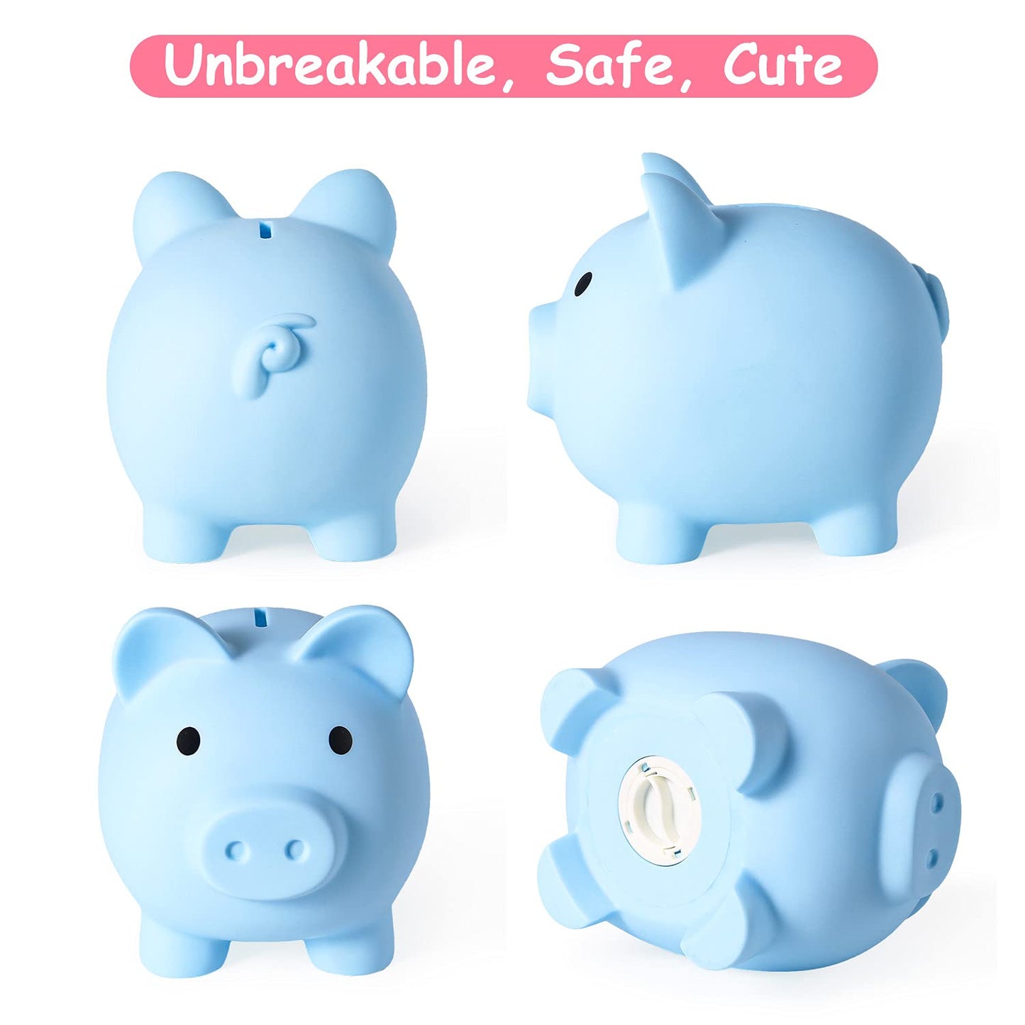 PJDRLLC Large Piggy Bank - Unbreakable Plastic Coin Bank for Boys & Girls, Blue, Model FD-61, Ideal Gift for Birthday, Easter, Christmas