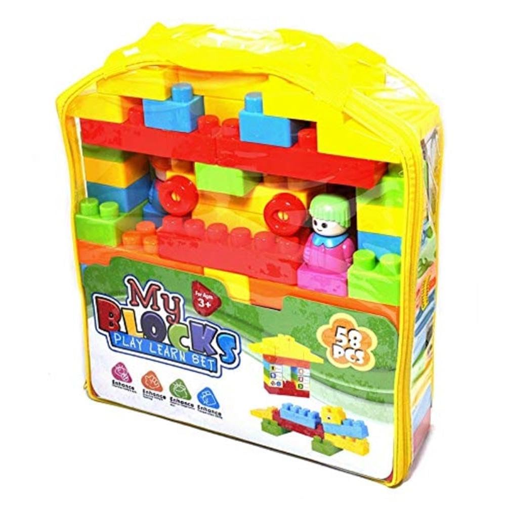 58 Pieces Big Building Blocks For Kids 3+ Years | Preschool Learning Educational Toys | Large Plastic Construction Blocks Set | 