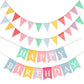LifePassion Happy Birthday Banner with 24pcs Pennant Banner Flags, Assembled Durable Imitated Burlap Banner, Pastel Rainbow Birt