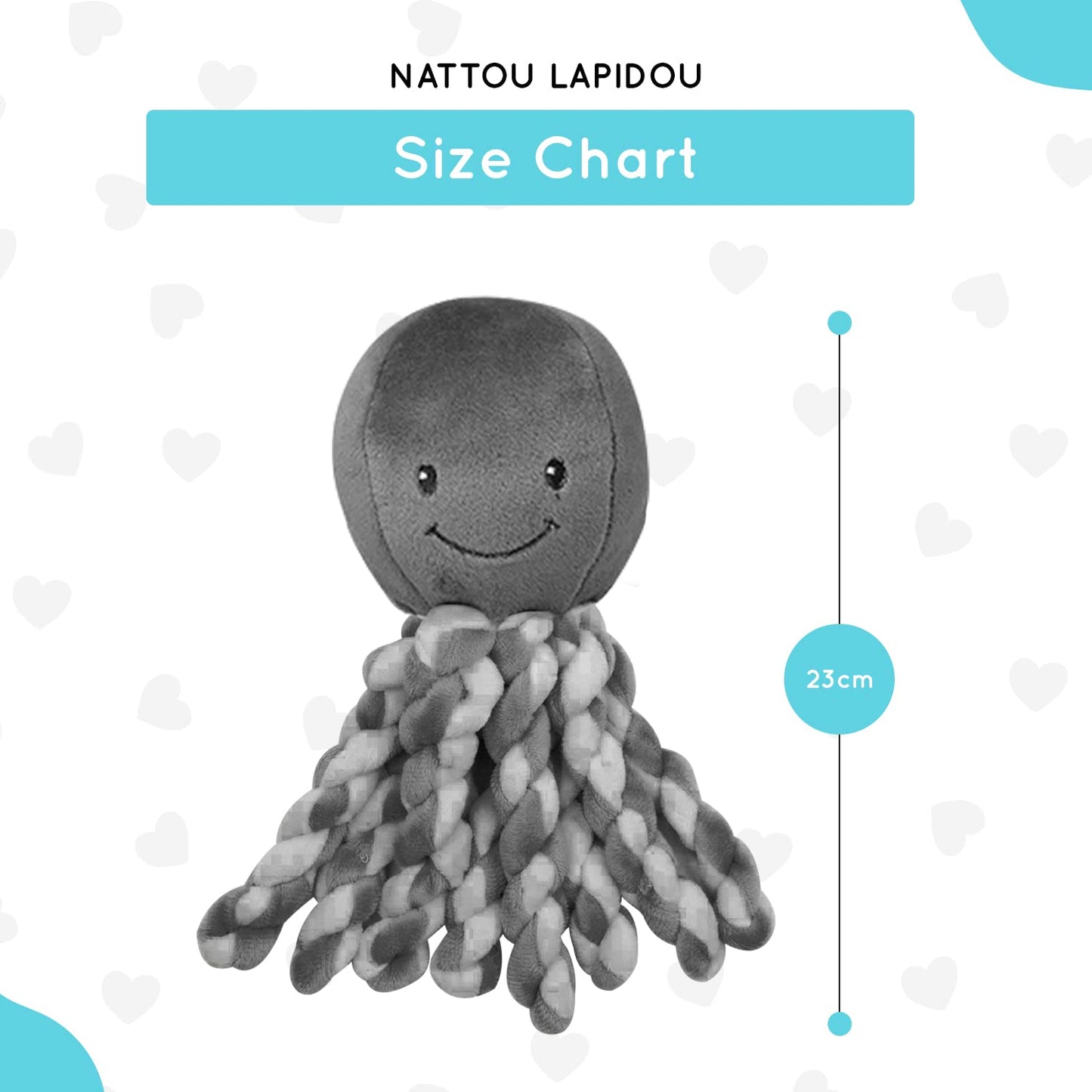 Nattou Lapidou - Piu Piu Octopus Plush Toy For Newborn Babies, Comforting, Soothes For Sleep - Grey & White