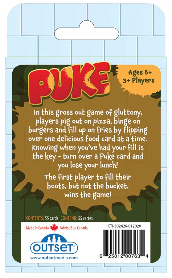 Outset Media Puke Card Game - Fun for 3+ Players Ages 8+, Green/Yellow/Black, Paper Material