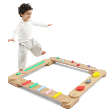 Autirinee 4 PCS Wooden Balance Beam, Montessori Toy for Kids 3-5, Toddler Balance Beams, Build Coordination and Gross Motor Skil