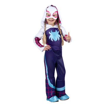 Marvel Ghost-Spider Official Toddler Halloween Costume - Premium Quality Hooded Jumpsuit And Fabric Headpiece (3T-4T)