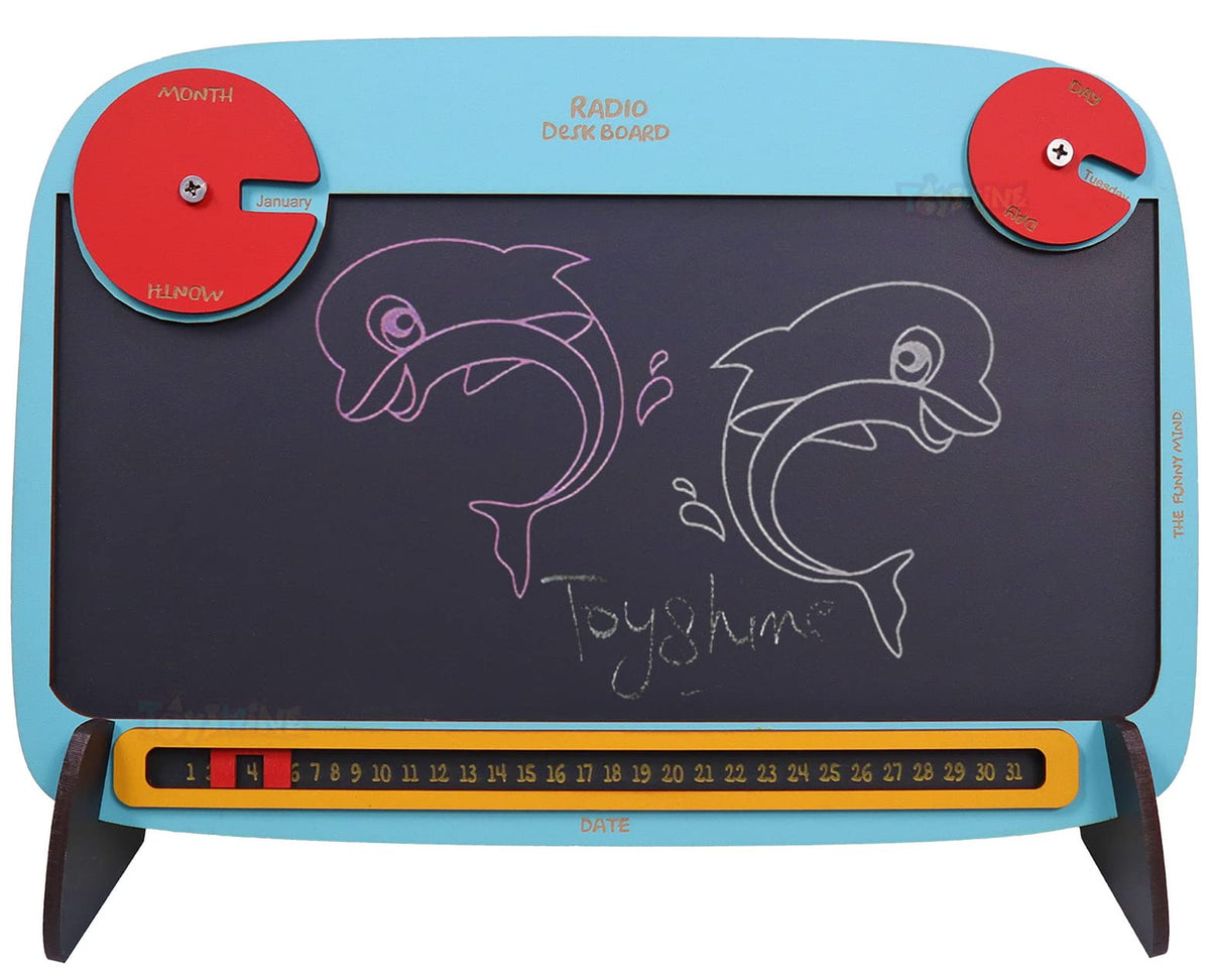 Toyshine Wooden Radio Desk Busy Writing Board with Day and Date Activity  Montessori Gifts Toys for Toddlers Boys & Girls 2 3 4