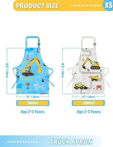 Wernnsai 2 Pack Kids Aprons - Truck Kids Art Aprons For Boys Waterproof Toddler Chef Aprons Cooking Baking Painting Gardening Apron For Kids With Pocket Kitchen Classroom Art Smocks Age 6-10 Years