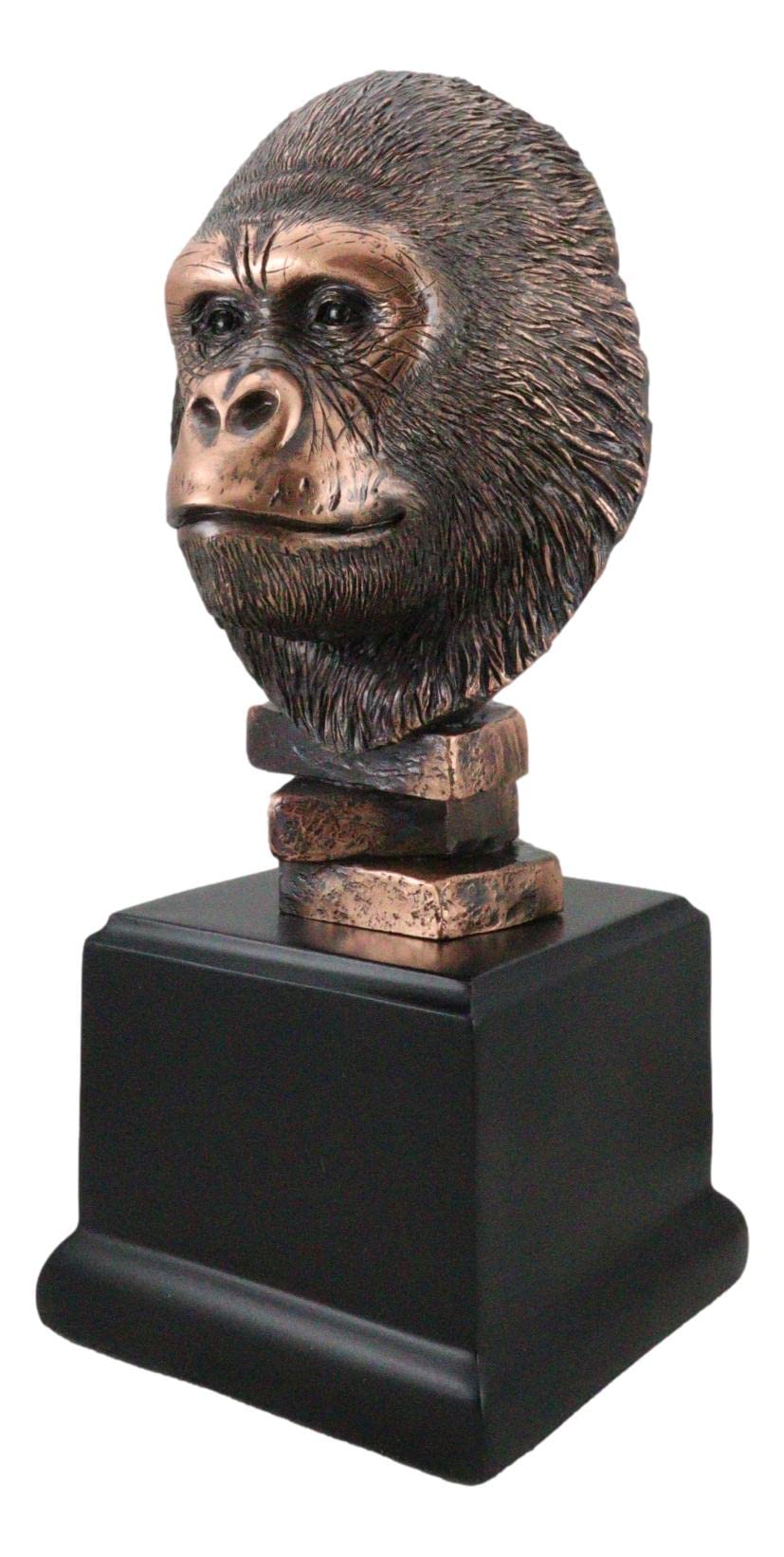 Ebros Gift Silverback Gorilla Bust Statue, 8.25" Tall, Sepia Bronze Polyresin, Black Trophy Base, Amazon Rainforest Decor