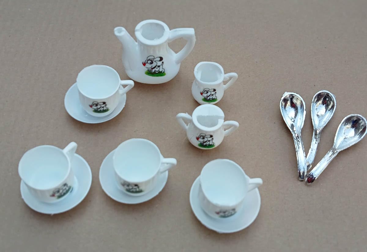Generic Kids Kitchen Tea Set 14pcs White Colour Plastic Tea Toy Set for Kids Small Size