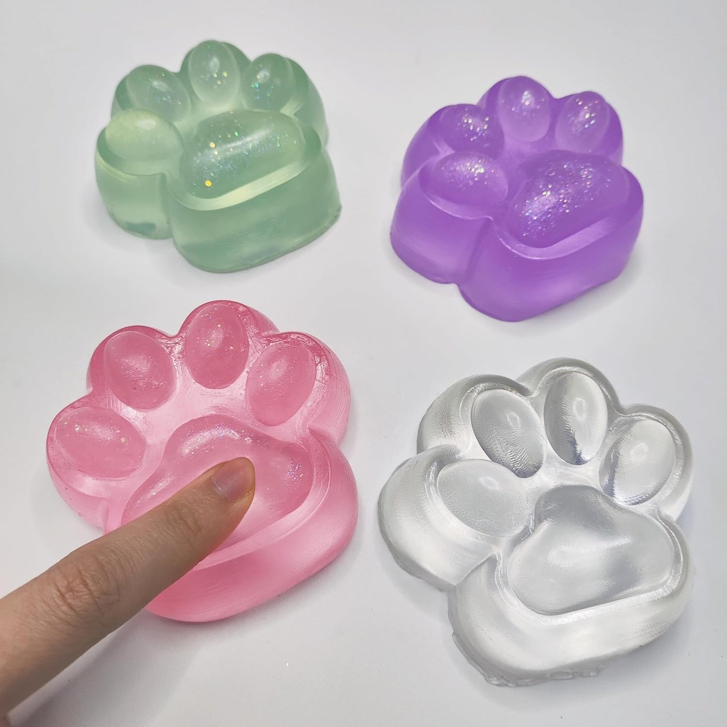 2.76 Inch Squeeze Toys Cat Paw Handmade Squeeze, Purple Glitter Transparent Squeeze Paw, Cute Soft Squeeze For Stress Relief, Fi
