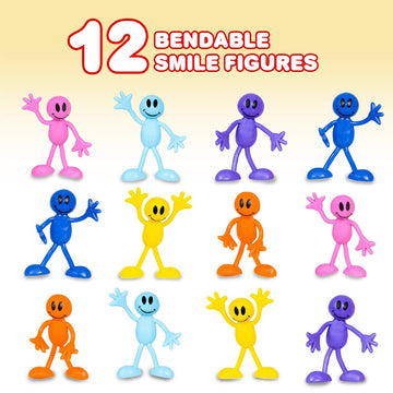Artcreativity Bendable Smile Figures, Set Of 12 Smile Face Flexible Men, Birthday Party Favors For Boys And Girls, Stress Relief Fidget Toys For Kids And Adults, Easter Basket Stuffers, Piñata Fillers