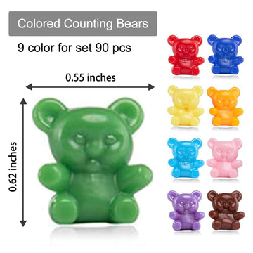 Xinhuidalsq 90 Colored Counting Bears - 0.62 Inch Rainbow Set, 9 Colors, Mini Plastic Bears Math Manipulatives For Toddlers, Ages 3+
