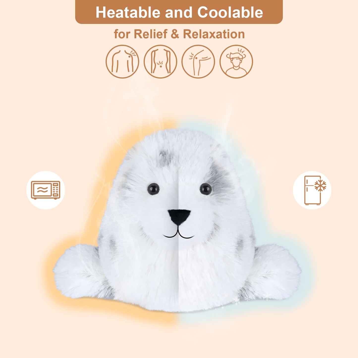 SuzziPals Heatable & Coolable Lavender Chubby Seal Plushie - White Polyester Stuffed Animal for Soothing & Relaxation