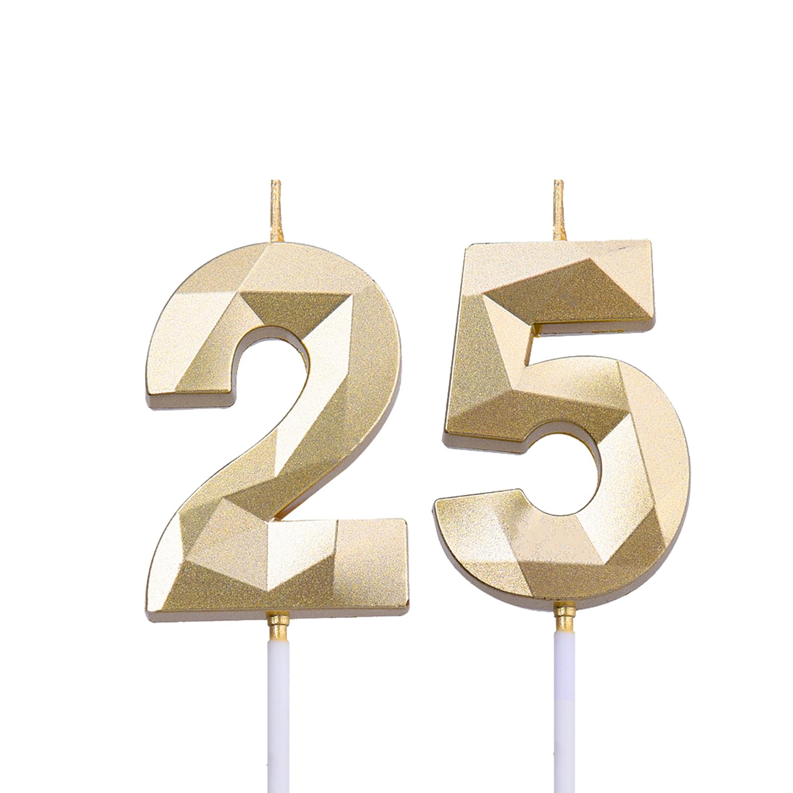 2 inch Gold 25 & 52 Birthday Candles, 3D Diamond Number 25th & 52nd Cake Topper for Men Women Birthday Party Decorations Theme P