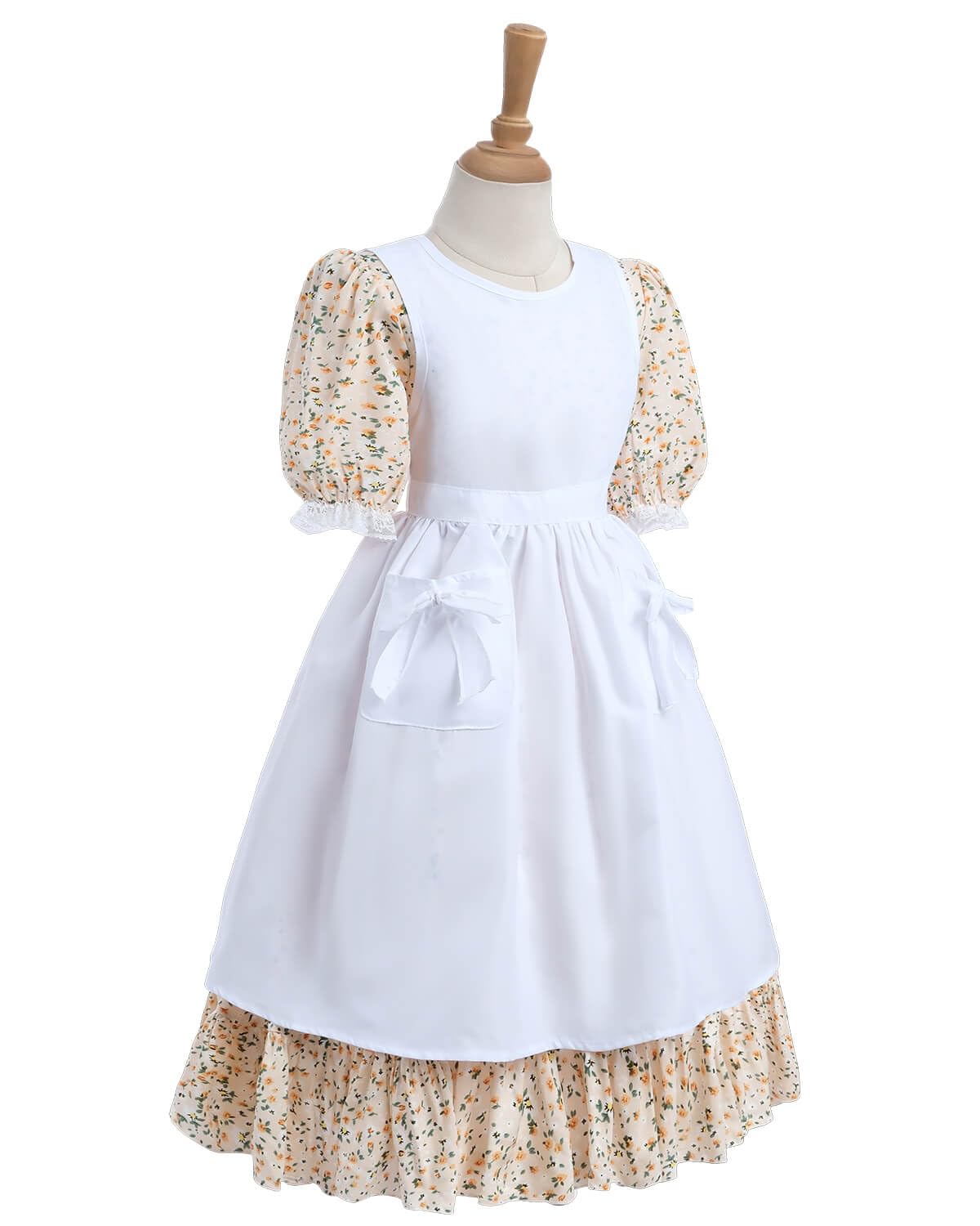 Nuoqi Colonial Costume Girls, Prairie Dress Girls Pioneer Dress Costume With White Apron 10-12, Orange Pink