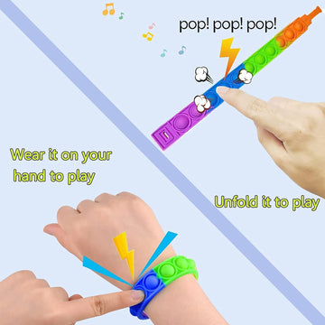 12 Pcs Random Pop Fidget Toy Fidget Bracelet, Wearable Push Poping Bubble Sensory Toys Stress Relief Finger Press Silicone Wrist