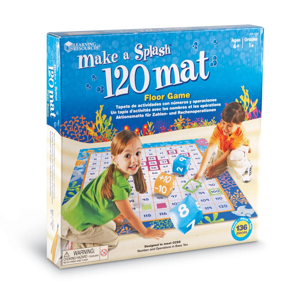 Learning Resources Make a Splash 120 Mat Floor Game, Addition/Subtraction - 136 Pieces, Ages 6+ Math Games for Kids, Educational