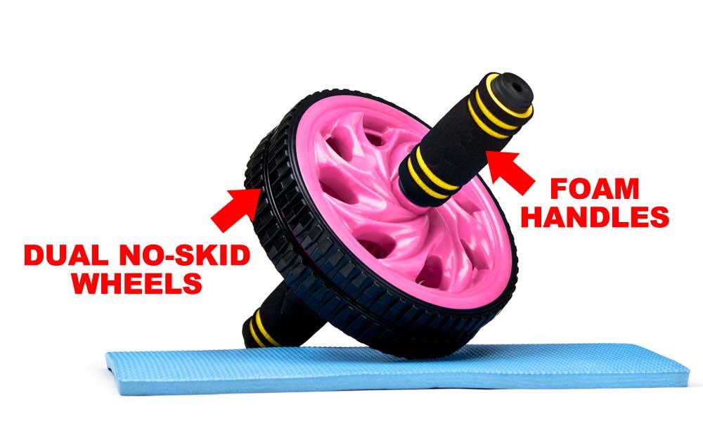 Crown Sporting Goods Ab Wheel With Dual Non-Skid Wheels And No-Slip Comfort Grips, Pink