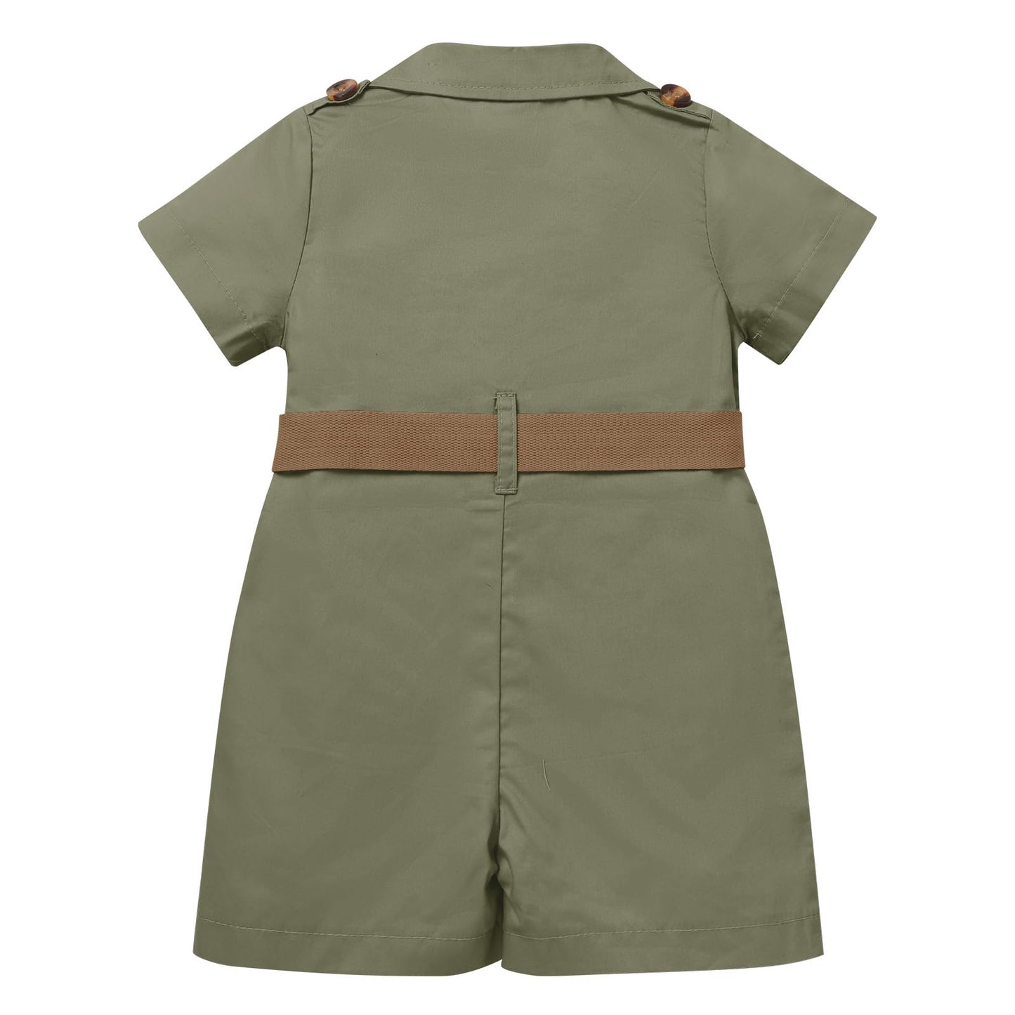 Baby Safari Outfit Wild One Birthday Outfit Girl Short Sleeve Safari Jumpsuit With Hat Toddler Zoo Keeper Costume Army Green 0-6