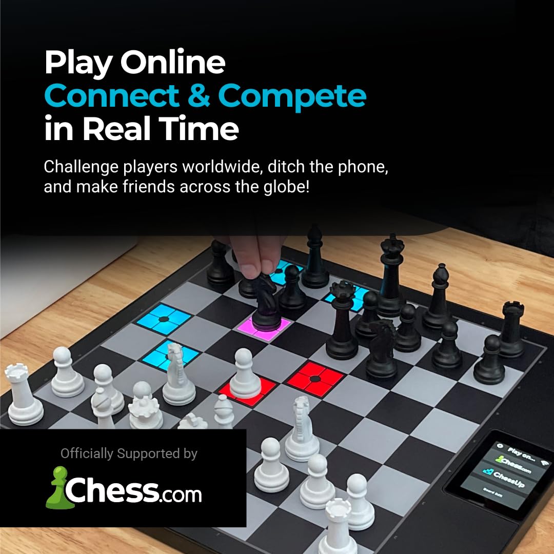 ChessUp CU2 Electronic Chess Board - WiFi, TouchSense Pieces, AI Lessons, 13.5x15.5 inches, Black