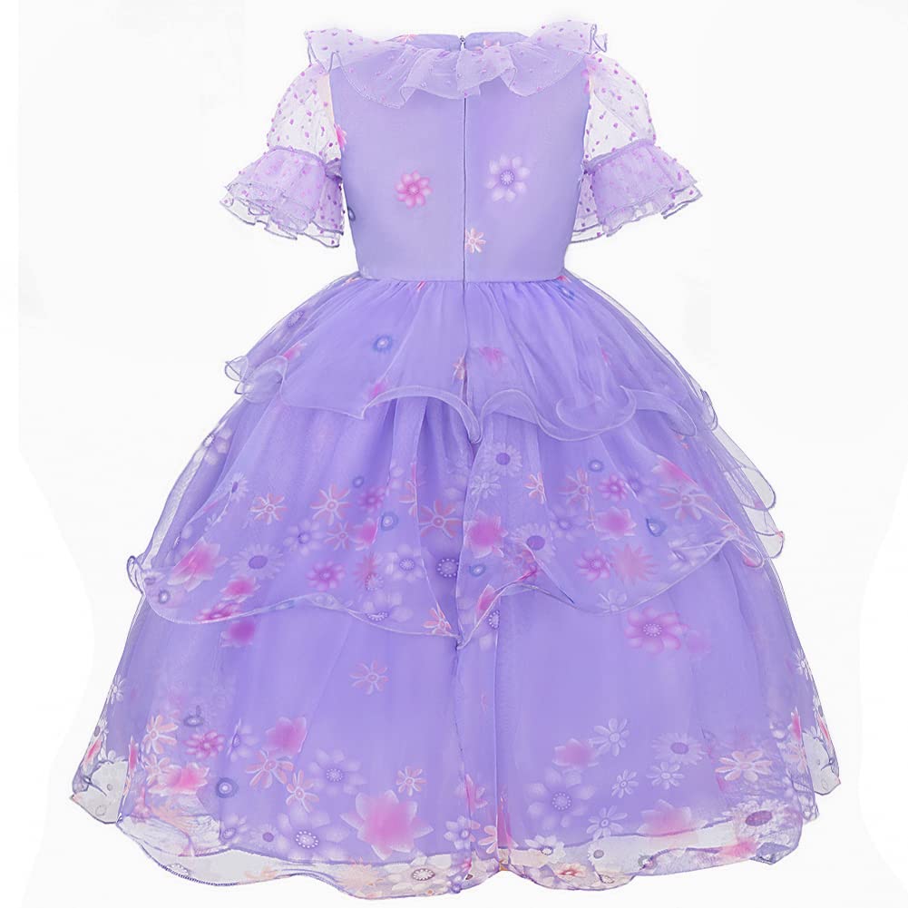 Ccjrlm Encanto Dress Mirabel Dress Encanto,Isabella Encanto Costume For Girls Cosplay Dress Up With Glasses Earrings 9-10 Years