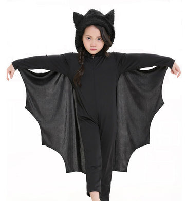 Cooljoy Kids Unisex Vampire Bat Costume, Jumpsuit Halloween Cosplay Costume, Party Animal Costume Outfits, Long Section,With Gloves (M) Black