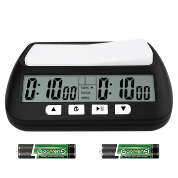Qinfiey Digital Chess Clock For Board Games - Professional Timer With Bonus Delay Count Down Up Function - Batteries Included