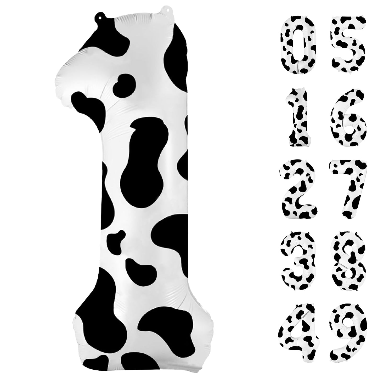 40 Inch Cow Print Balloon, Number 1 Balloons Cow Balloons For 1St Birthday Decoration, Large Cow Number Balloons For Western Par