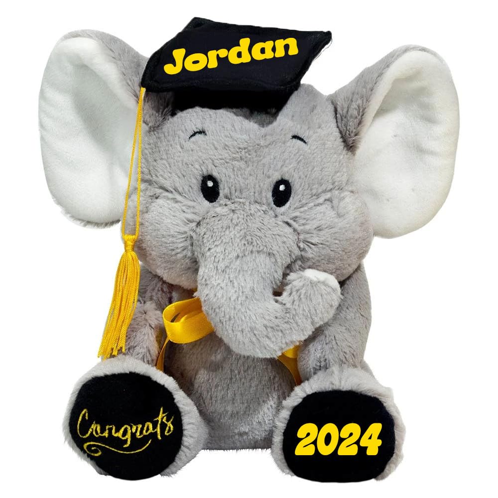 Fiesta Toys Graduation Elephant for High School or College Class of 2024 Graduation Gift Plush Stuffed Animal Keepspirit-inspired flavor with Custom Name - 9 Inches