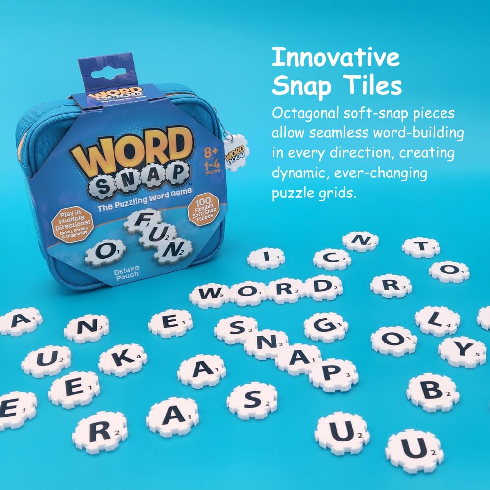 WordSnap Word Strategy Game - Fun 100-Piece Puzzle for 1-4 Players, Ages 8+, Includes Travel Bag, Plastic Zipper Pouch