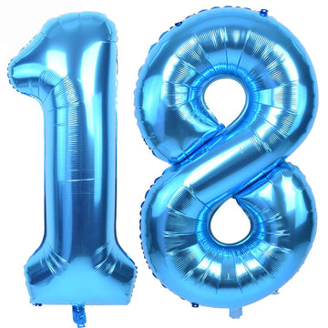Toniful 40 Inch Blue Large Numbers Balloon Birthday Party Decorations, Foil Mylar Big Number Balloon Digital 18 For 18Th Birthda