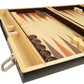 15-Inch Wood Backgammon Set - Black/Zebra Wood Board - Oak Inlaid Wood Field