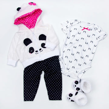 Medylove Reborn Baby Doll Clothes 22 Inch Outfits For 20-23 Inch Reborn Doll Girl Panda Outfit Accessories 4Pcs Reborn Baby Matching Clothes