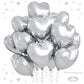 12 Pcs Heart Balloons, 18 inch Silver Heart Shaped Balloons, Big Heart Mylar Helium Balloons, Heart Love Foil Balloons for Weddi