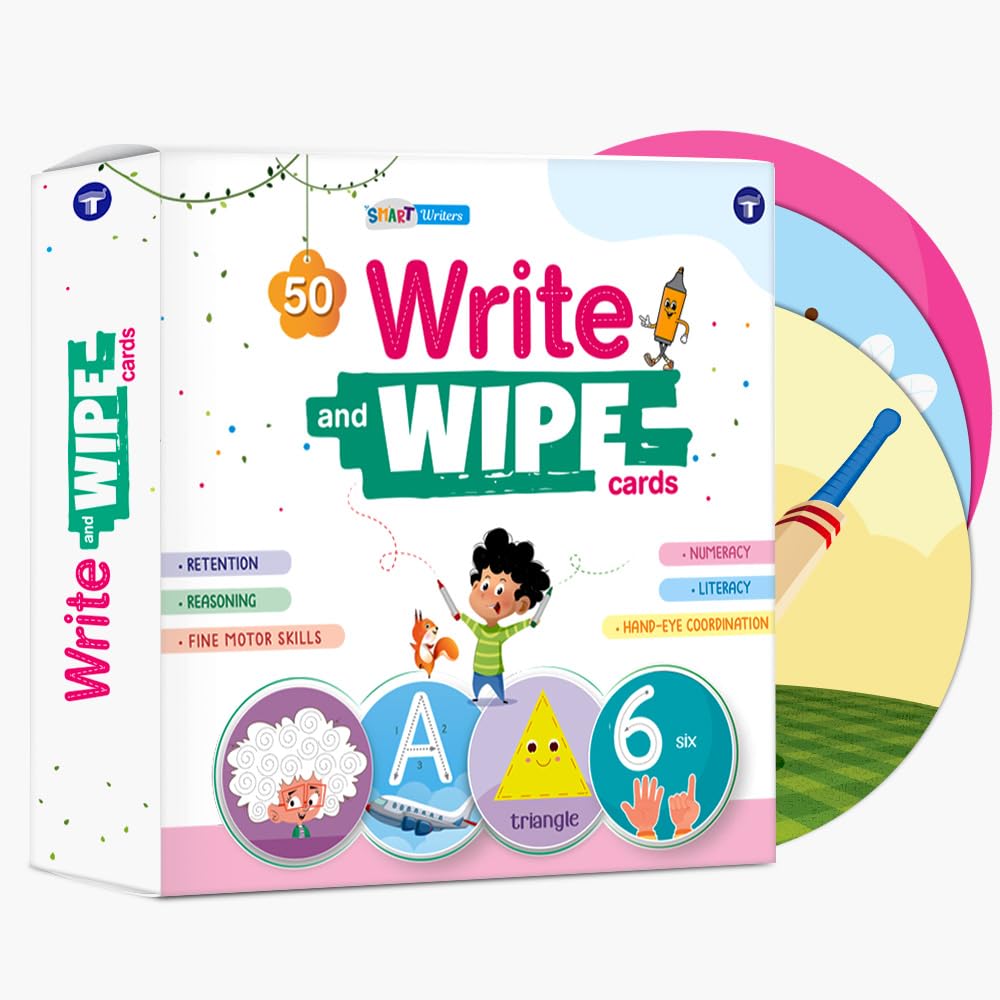 50 Write & Wipe Cards For Toddlers  Trace, Practice & Learn Letters (AZ), Numbers (110), Shapes & Patterns | Circular, Reusab