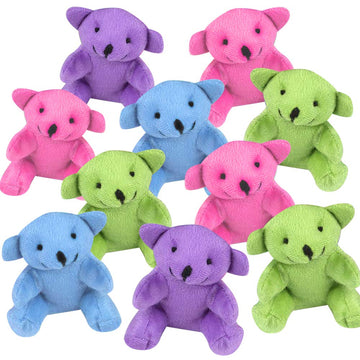 Artcreativity Neon Color Plush Bear, Set Of 12, Mini Stuffed Animals For Kids, Assorted Neon Colors, Cute And Cuddly Colored Bears For Nursery Décor, Birthday Party Favors, And Fun Play