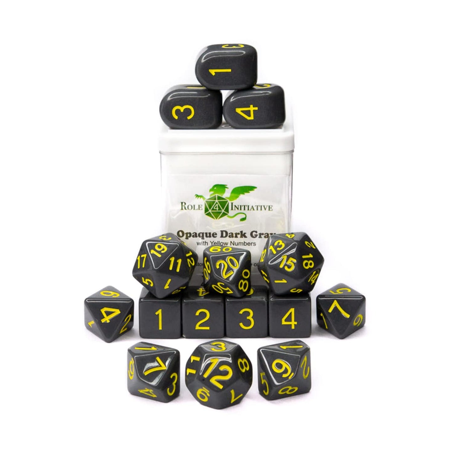 Role 4 Initiative Poly Set - Opaque Dark Gray W/Yellow And Arch'D4 (15)