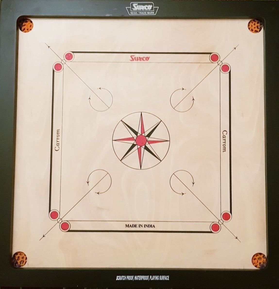 Surco Classic Kids Carrom Board - 4mm Wood, Black, Includes Coins & Striker