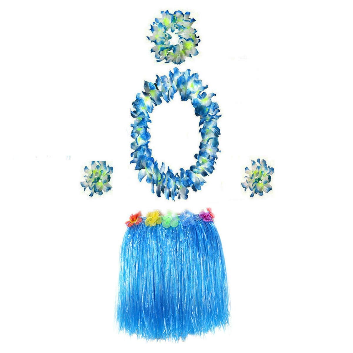 Bajotal Hawaiian Luau Hula Grass Skirt With Large Flower Costume Set For Dance Party Decorations Favors (16'' - Purple)