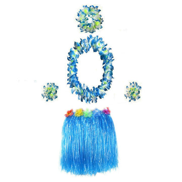Bajotal Hawaiian Luau Hula Grass Skirt With Large Flower Costume Set For Dance Party Decorations Favors (16'' - Purple)