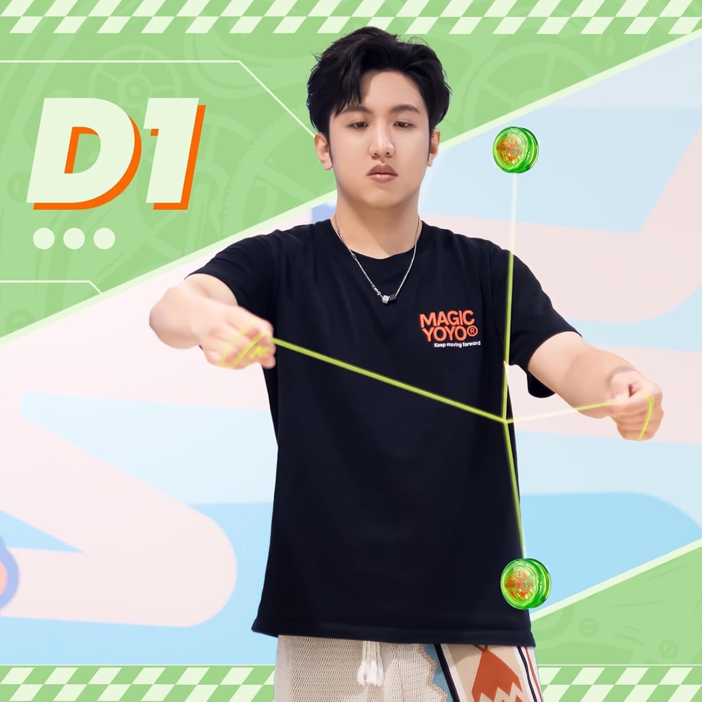 Looping Yoyo Responsive YoYo for Kids Beginners, 2A Loop Yo-yo Starter Yo Yo Easy to Play Basic String Tricks (D1 Green, Diamete