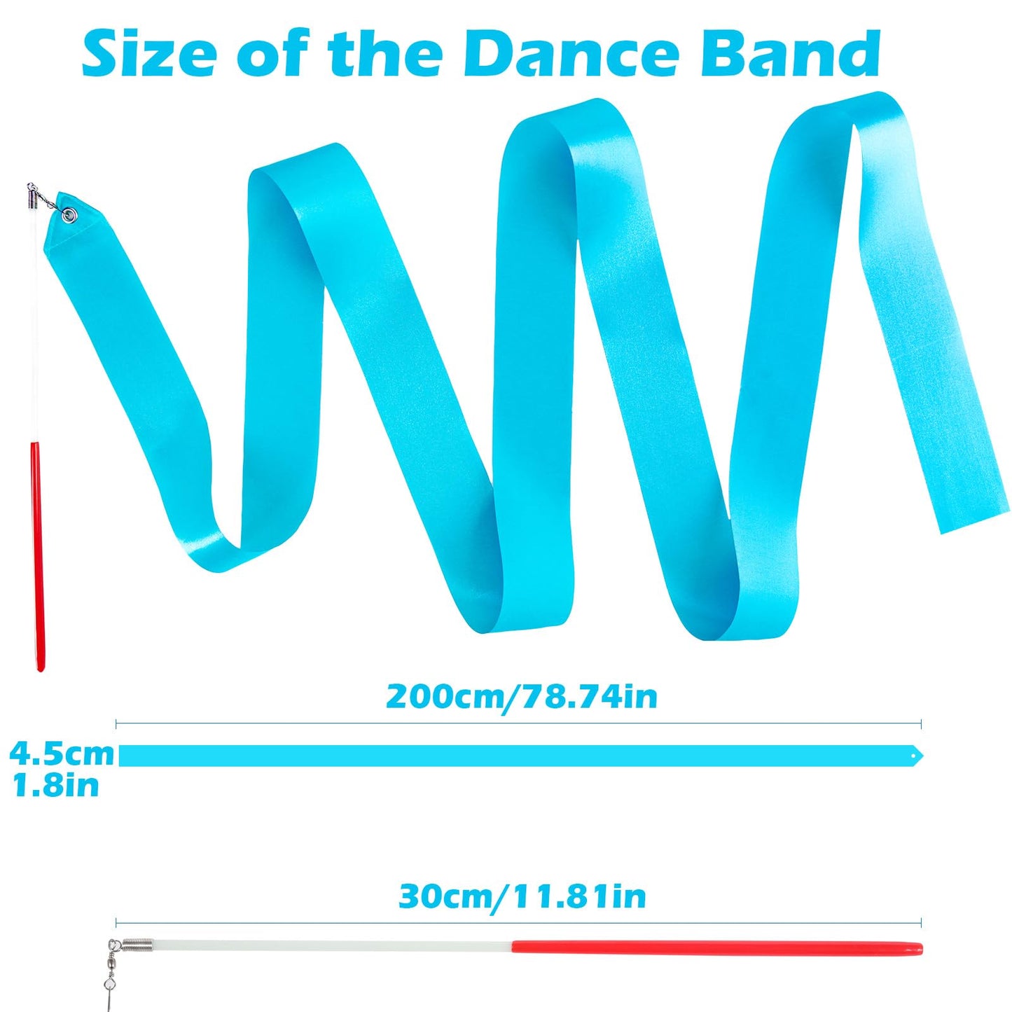 Hiunicorn 12Pcs Sky Blue Dance Wands Ribbons Streamer For Kids Praise Streamer Circus Carnival Rhythmic Gymnastics Ballet Birthday Party, Ribbon Baton Twirling Sticks Silks Streamers Wands