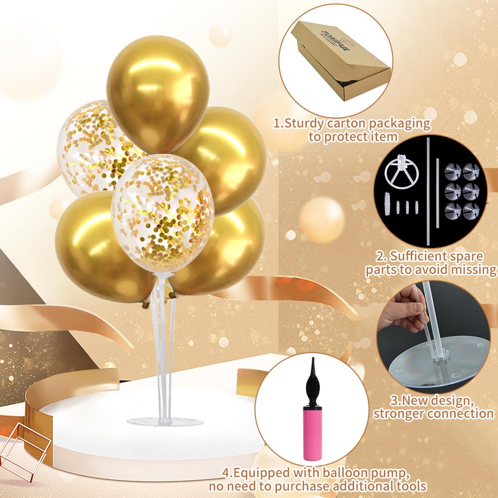 TONIFUL Gold Balloon Centerpieces Set of 4, Plastic Balloon Stand Kit for Party Decorations, Model ZPT00102MF