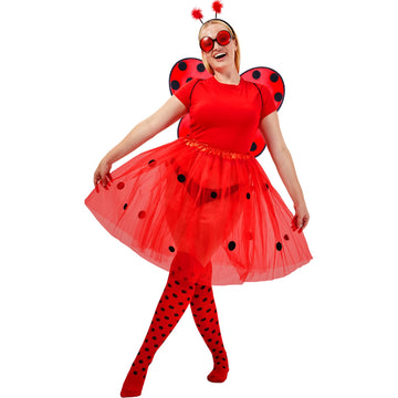 Satinior Ladybug Costume Accessories Tutu Skirt Ladybug Wings Antenna Headband Striped Knee Thigh High Socks Party Favor