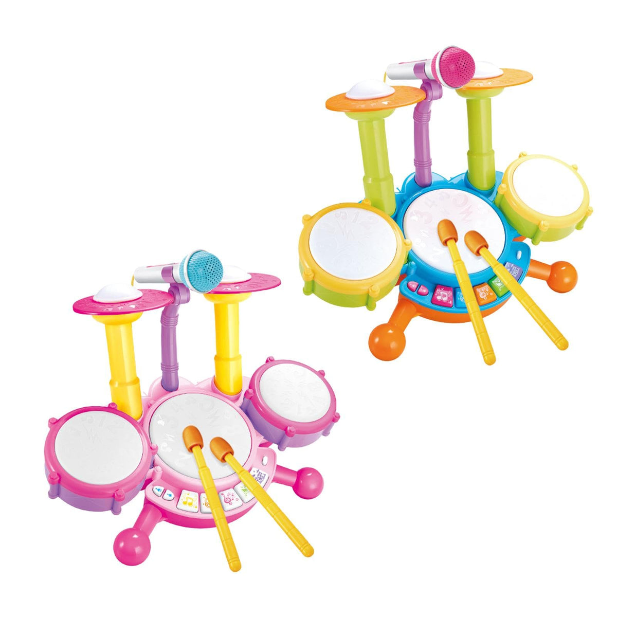 Fashion My Day Kids Drum Set Developmental Musical Baby Toy For Children 6 12 18 Month Kids Blue