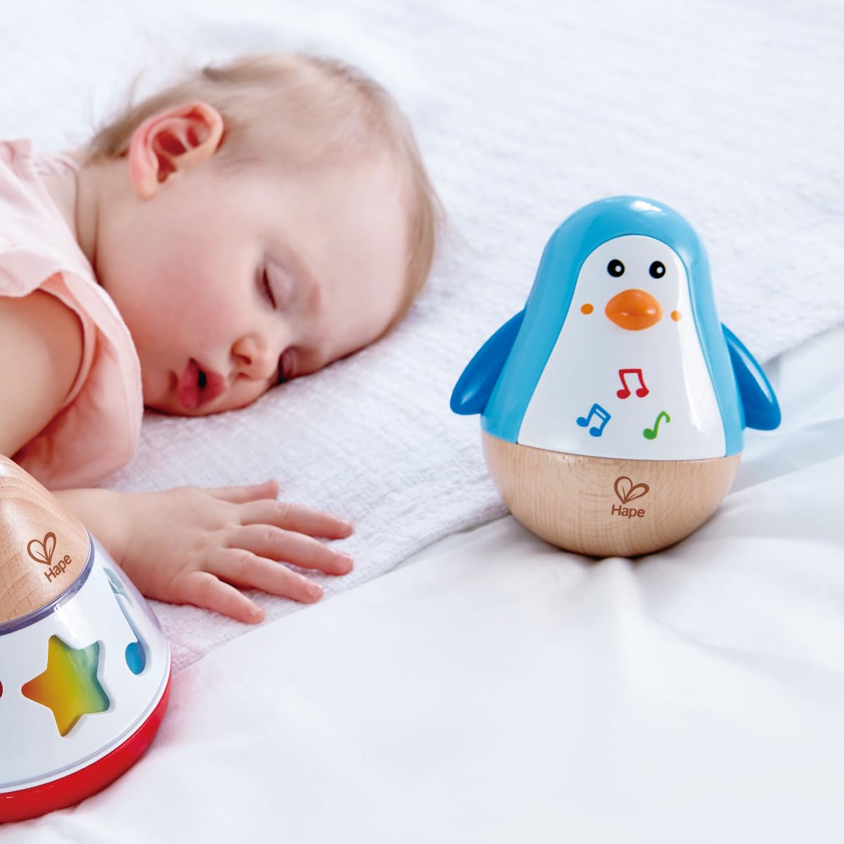 Hape Penguin Musical Wobbler | Colorful Wobbling Melody Penguin, Roly Poly Toy for Kids 6 Months+, Multicolor, 5 x 2 (E0331)