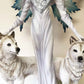 Large 23' Tall Blizzard Frost Flake Fairy With Two Snow Pet Wolves Statue Figurine