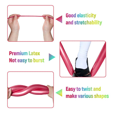 100Pcs 260 Balloons Metallic Long Balloons For Balloon Animals, Thickening Skinny Latex Twisting Balloon For Animals Modeling Ch