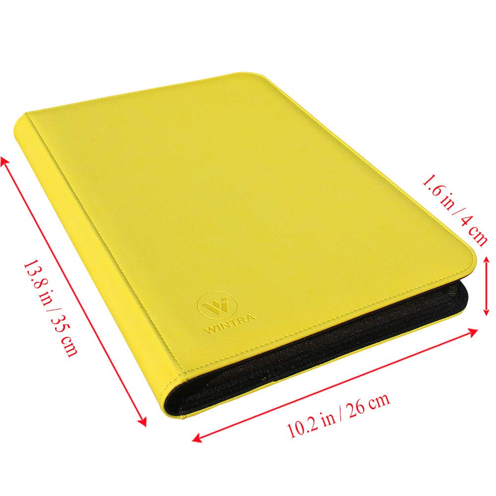 WINTRA enhanced Zip Card Binder  9 Pocket Trading Card Collectors Album  Side Loading 360 Pockets Binder for Trading Cards and Sports Cards (Yellow)